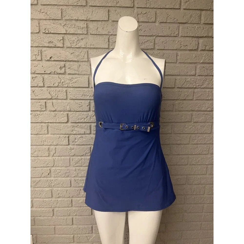 Michael Kors Women Blue Bandeau One Piece With Buckle Detail Swimwear Size 4